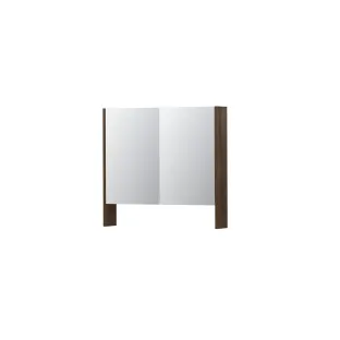 INK SPK3 Mirror cabinet with double mirrored doors - 2 doors in combination with open shelf - socket and switch - 80x14x74 cm - Chocolate Veneer