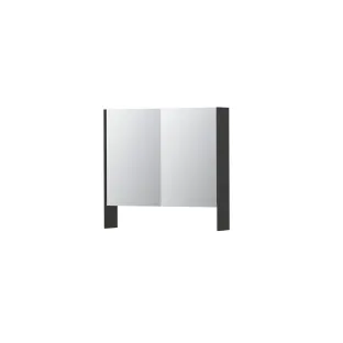 INK SPK3 Mirror cabinet with double mirrored doors - 2 doors in combination with open shelf - socket and switch - 80x14x74 cm - High-gloss anthracite