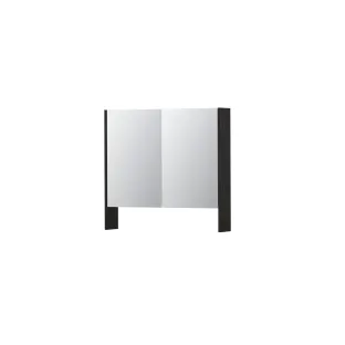 INK SPK3 Mirror cabinet with double mirrored doors - 2 doors in combination with open shelf - socket and switch - 80x14x74 cm - Charcoal oak