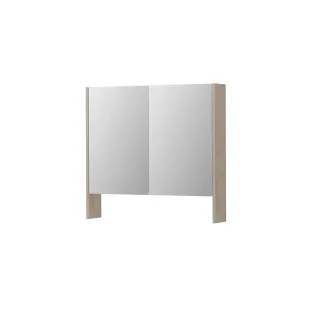 INK SPK3 Mirror cabinet with double mirrored doors - 2 doors in combination with open shelf - socket and switch - 80x14x74 cm - Ivory oak