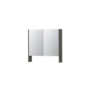 INK SPK3 Mirror cabinet with double mirrored doors - 2 doors in combination with open shelf - socket and switch - 80x14x74 cm - Matt concrete green