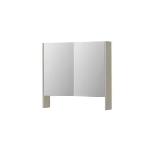 INK SPK3 Mirror cabinet with double mirrored doors - 2 doors in combination with open shelf - socket and switch - 80x14x74 cm - Matt cashmere gray