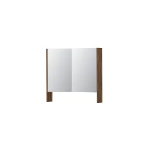 INK SPK3 Mirror cabinet with double mirrored doors - 2 doors in combination with open shelf - socket and switch - 80x14x74 cm - Walnut