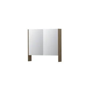 INK SPK3 Mirror cabinet with double mirrored doors - 2 doors in combination with open shelf - socket and switch - 80x14x74 cm - Pure oak