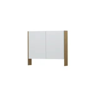 INK SPK3 Mirror cabinet with double mirrored doors - 2 doors in combination with open shelf - socket and switch - 90x14x74 cm - Natural Veneer