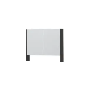 INK SPK3 Mirror cabinet with double mirrored doors - 2 doors in combination with open shelf - socket and switch - 90x14x74 cm - High-gloss anthracite