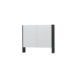 INK SPK3 Mirror cabinet with double mirrored doors - 2 doors in combination with open shelf - socket and switch - 90x14x74 cm - Matt anthracite