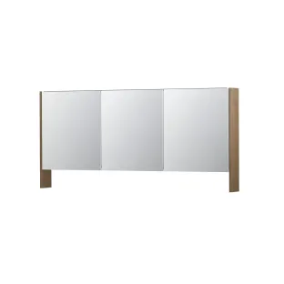 INK SPK3 Mirror cabinet with double mirrored doors - 3 doors in combination with open shelf - socket and switch - 160x14x74 cm - Veneer Ash grey