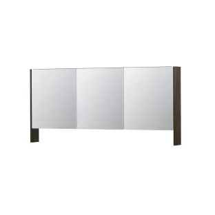 INK SPK3 Mirror cabinet with double mirrored doors - 3 doors in combination with open shelf - socket and switch - 160x14x74 cm - Veneer Charcoal