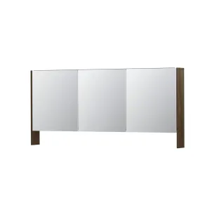 INK SPK3 Mirror cabinet with double mirrored doors - 3 doors in combination with open shelf - socket and switch - 160x14x74 cm - Veneer Chocolate