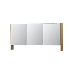 INK SPK3 Mirror cabinet with double mirrored doors - 3 doors in combination with open shelf - socket and switch - 160x14x74 cm - Natural Veneer