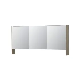 INK SPK3 Mirror cabinet with double mirrored doors - 3 doors in combination with open shelf - socket and switch - 160x14x74 cm - Greige oak