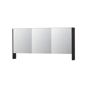 INK SPK3 Mirror cabinet with double mirrored doors - 3 doors in combination with open shelf - socket and switch - 160x14x74 cm - Charcoal oak