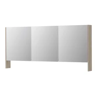 INK SPK3 Mirror cabinet with double mirrored doors - 3 doors in combination with open shelf - socket and switch - 160x14x74 cm - Ivory oak