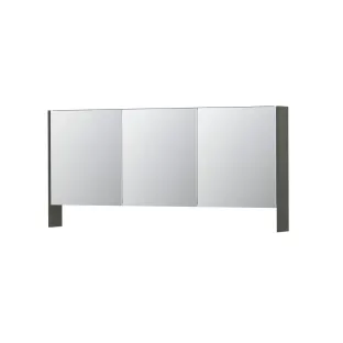 INK SPK3 Mirror cabinet with double mirrored doors - 3 doors in combination with open shelf - socket and switch - 160x14x74 cm - Matt concrete green