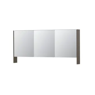 INK SPK3 Mirror cabinet with double mirrored doors - 3 doors in combination with open shelf - socket and switch - 160x14x74 cm - Matt taupe