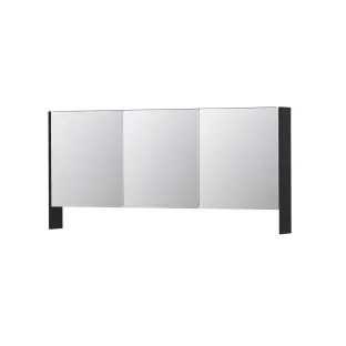 INK SPK3 Mirror cabinet with double mirrored doors - 3 doors in combination with open shelf - socket and switch - 160x14x74 cm - Matt black