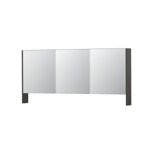 INK SPK3 Mirror cabinet with double mirrored doors - 3 doors in combination with open shelf - socket and switch - 160x14x74 cm - Primeval grey