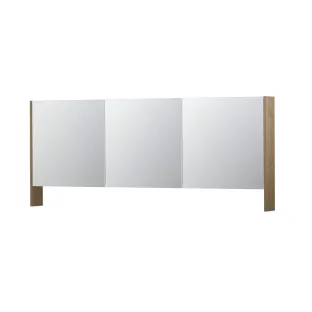 INK SPK3 Mirror cabinet with double mirrored doors - 3 doors in combination with open shelf - socket and switch - 180x14x74 cm - Veneer Ash grey