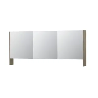 INK SPK3 Mirror cabinet with double mirrored doors - 3 doors in combination with open shelf - socket and switch - 180x14x74 cm - Greige oak