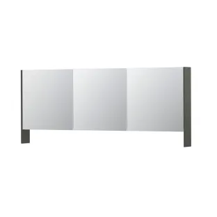 INK SPK3 Mirror cabinet with double mirrored doors - 3 doors in combination with open shelf - socket and switch - 180x14x74 cm - Matt concrete green