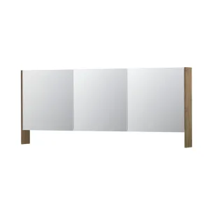 INK SPK3 Mirror cabinet with double mirrored doors - 3 doors in combination with open shelf - socket and switch - 180x14x74 cm - Natural oak