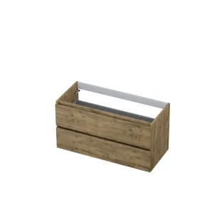 INK symmetrical washbasin cabinet - 2 drawers - handleless - wooden frame - 100x45x52 cm - Natural oak