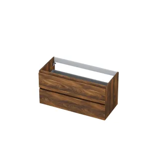 INK symmetrical washbasin cabinet - 2 drawers - handleless - wooden frame - 100x45x52 cm - Walnut