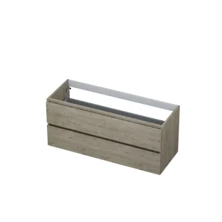 INK symmetrical washbasin cabinet - 2 drawers - handleless - wooden frame - 120x45x52 cm - Greige oak