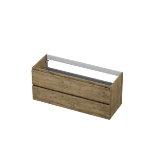 INK symmetrical washbasin cabinet - 2 drawers - handleless - wooden frame - 120x45x52 cm - Natural oak