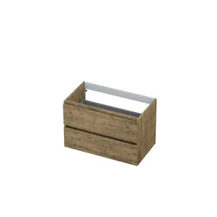 INK symmetrical washbasin cabinet - 2 drawers - handleless - wooden frame - 80x45x52 cm - Natural oak