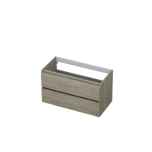 INK symmetrical washbasin cabinet - 2 drawers - handleless - wooden frame - 90x45x52 cm - Greige oak