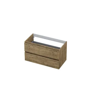 INK symmetrical washbasin cabinet - 2 drawers - handleless - wooden frame - 90x45x52 cm - Natural oak