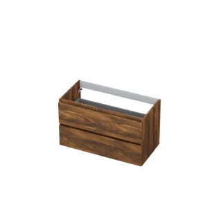 INK symmetrical washbasin cabinet - 2 drawers - handleless - wooden frame - 90x45x52 cm - Walnut