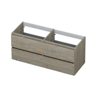 INK symmetrical washbasin cabinet - 4 drawers - handleless - wooden frame - 120x45x52 cm - Greige oak