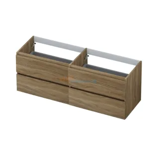 INK symmetrical washbasin cabinet - 4 drawers - handleless - wooden frame - 140x45x52 cm - Pure oak