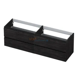 INK symmetrical washbasin cabinet - 4 drawers - handleless - wooden frame - 160x45x52 cm - Charcoal oak