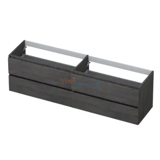 INK symmetrical washbasin cabinet - 4 drawers - handleless - wooden frame - 180x45x52 cm - Charcoal oak