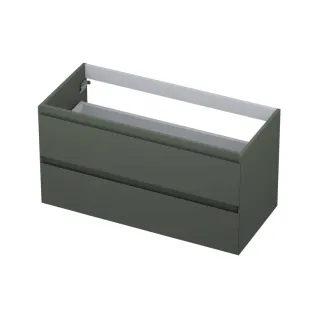 INK symmetrical washbasin cabinet lacquered - 2 drawers - handleless - 45 degree angles - 100x45x52 cm - Matt concrete green