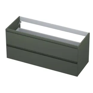 INK symmetrical washbasin cabinet lacquered - 2 drawers - handleless - 45 degree angles - 120x45x52 cm - Matt concrete green