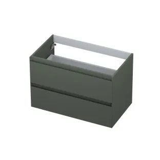 INK symmetrical washbasin cabinet lacquered - 2 drawers - handleless - 45 degree angles - 80x45x52 cm - Matt concrete green