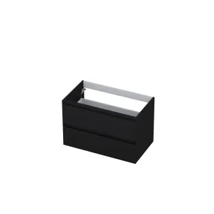 INK symmetrical washbasin cabinet lacquered - 2 drawers - handleless - 45 degree angles - 80x45x52 cm - Matt black