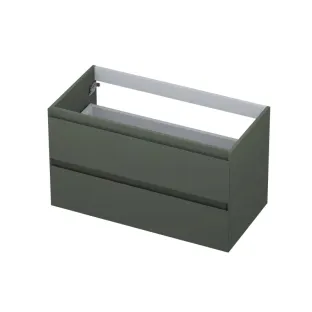 INK symmetrical washbasin cabinet lacquered - 2 drawers - handleless - 45 degree angles - 90x45x52 cm - Matt concrete green