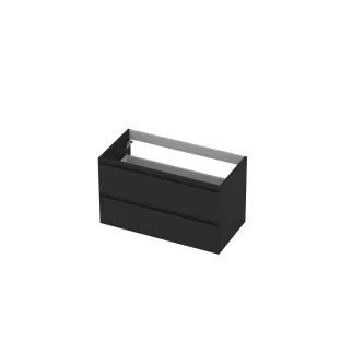 INK symmetrical washbasin cabinet lacquered - 2 drawers - handleless - 45 degree angles - 90x45x52 cm - Matt black