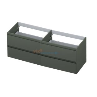 INK symmetrical washbasin cabinet lacquered - 4 drawers - handleless - 45 degree corners - 140x45x52 cm - Matt concrete green