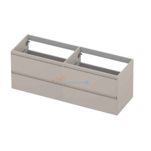 INK symmetrical washbasin cabinet lacquered - 4 drawers - handleless - 45 degree angles - 140x45x52 cm - Matt cashmere gray