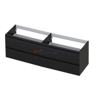 INK symmetrical washbasin cabinet lacquered - 4 drawers - handleless - 45 degree angles - 140x45x52 cm - Matt black