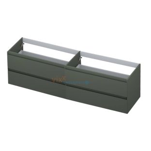 INK symmetrical washbasin cabinet lacquered - 4 drawers - handleless - 45 degree corners - 180x45x52 cm - Matt concrete green