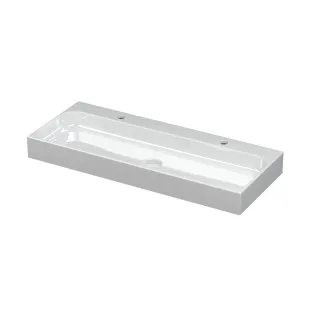 INK Unit washbasin porcelain incl. click plug - 100x40x10 cm - 2 tap holes - Glossy white