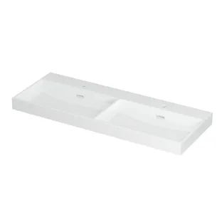 INK Urban Washbasin - 2 sinks - 2 tap holes - 120x45x8 cm - Porcelain gloss white